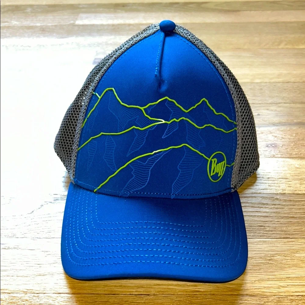 Blue and Gray Trucker Hat with Mountain Design